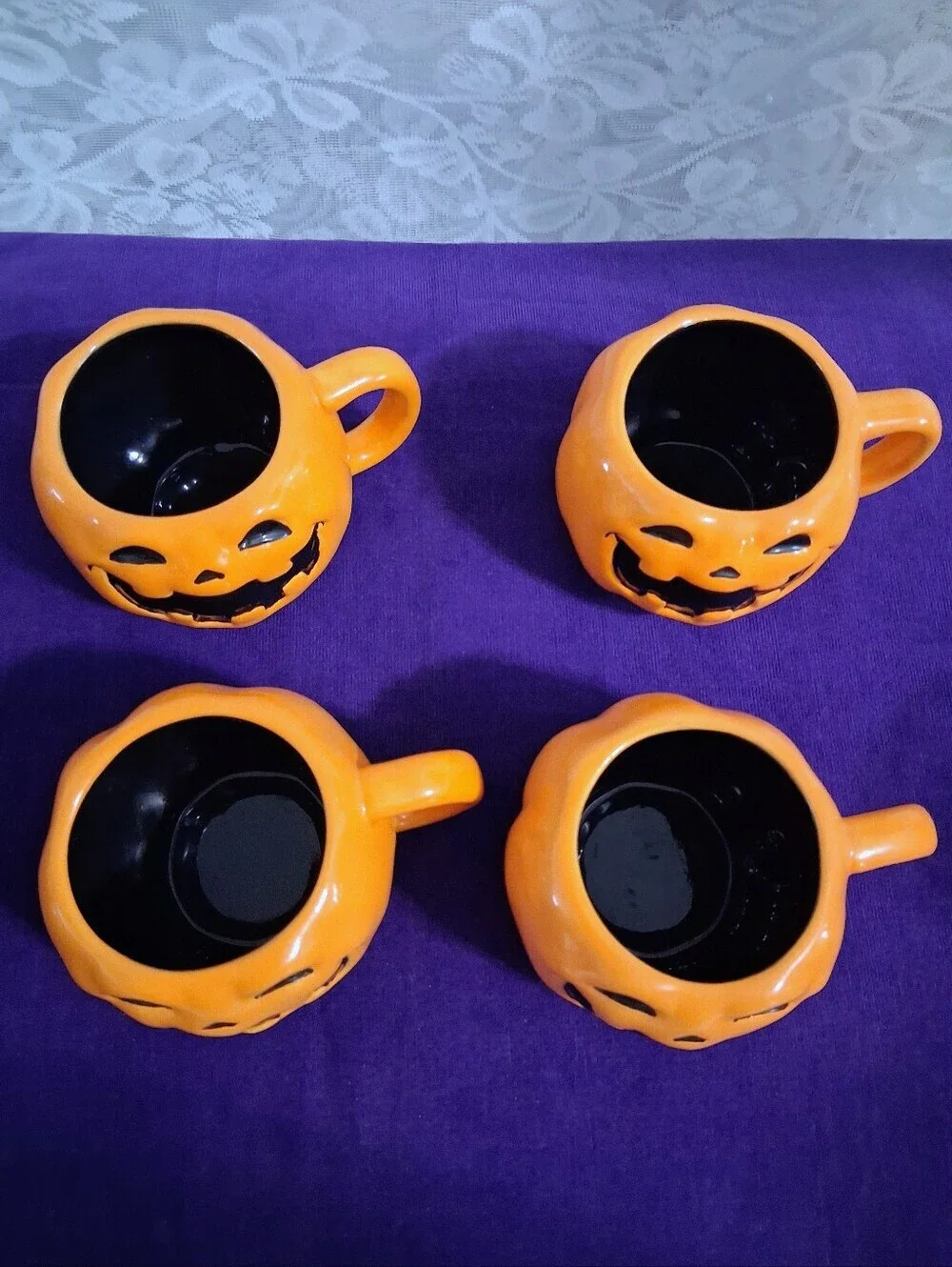 Retro Target Halloween 2008 Pumpkin Mug Set of 4 Jack O Lantern Rare